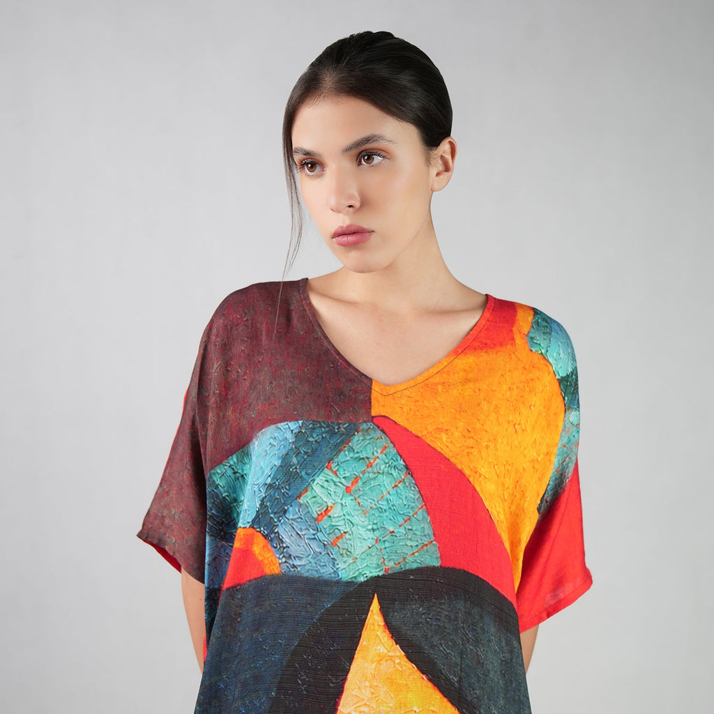 Muse Abstract Art Long Kaftan Dress-1