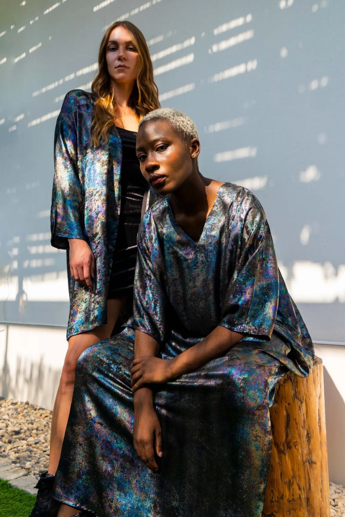Shadow Of Sequin Shimmer Long Kaftan Dress - Rainbow Black Party Dress-3